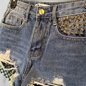 Studded Blue Denim Shorts (S)